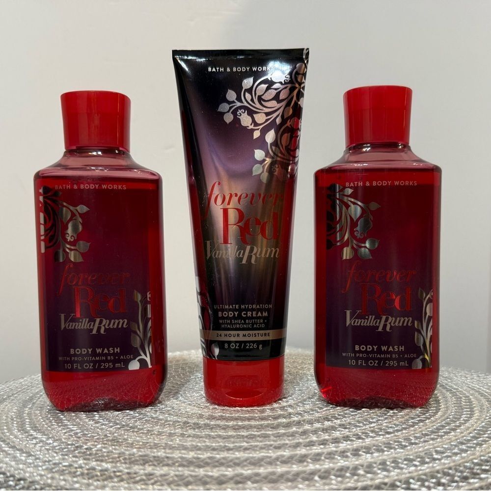 BBW Forever Red Body Wash and Body Cream Set of 3 NWT